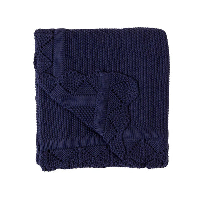 All 4 Ella Knitted Blanket - Navy