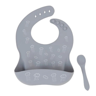 All 4 Ella Silicone Bib & Spoon With Reusable Pouch - Grey