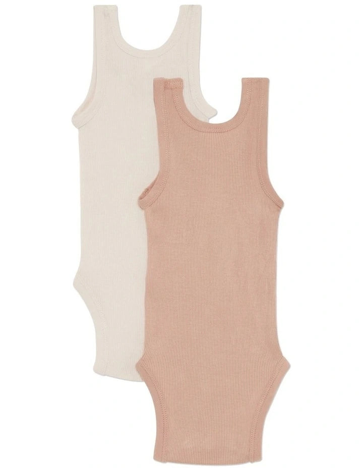 Bonds Organic Rib Singlet Bodysuit 2 Pack - Ceramic Dust / Macadamia