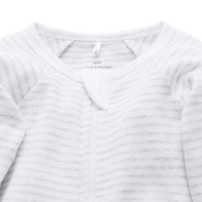 Purebaby Organic Zip Growsuit - Pale Grey Stripe