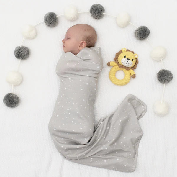 Living Textiles Jersey Swaddle & Rattle Gift Set - Stars/Lion