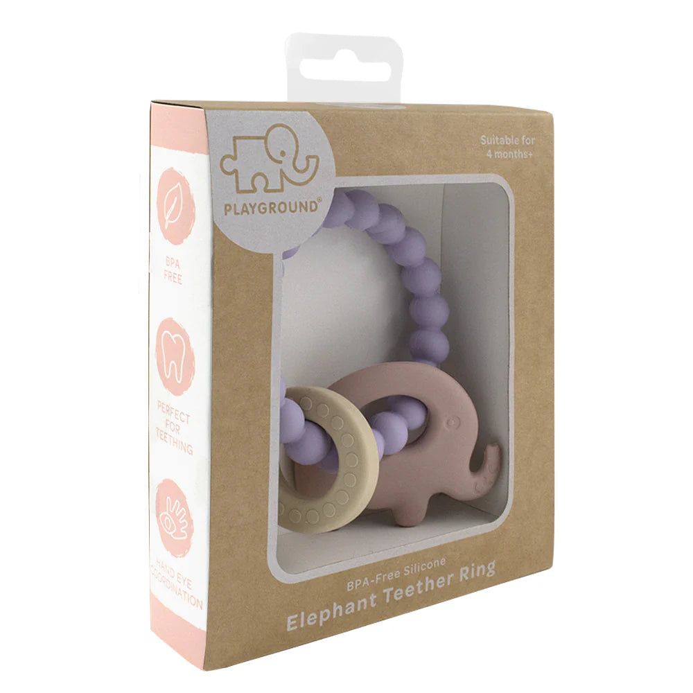 Playground Silicone Elephant Teether Ring - Lilac