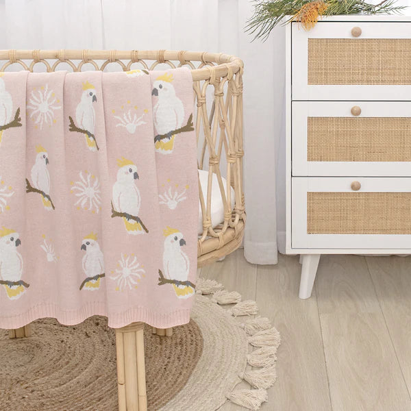 Living Textiles Latviana Baby Blanket - Cockatoo/Blush