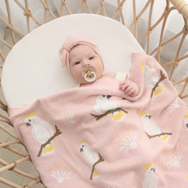 Living Textiles Latviana Baby Blanket - Cockatoo/Blush