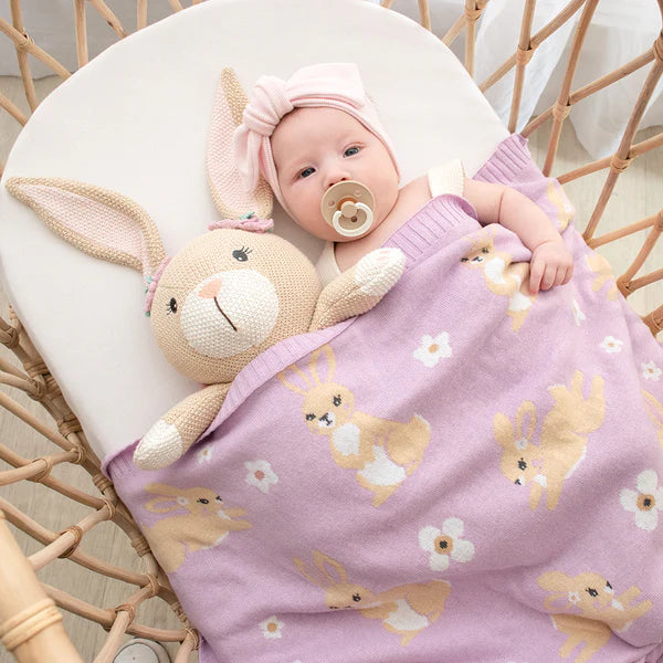 Living Textiles Whimsical Baby Blanket - Bunny/Lilac