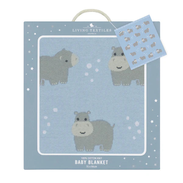 Living Textiles Whimsical Baby Blanket - Hippo/Blue