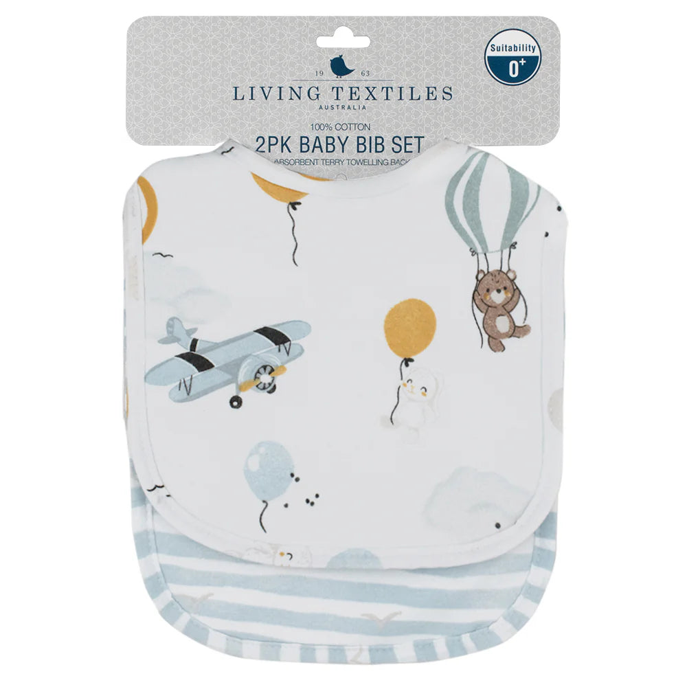 Living Textile 2 Pack Baby Bibs - Up Up And Away