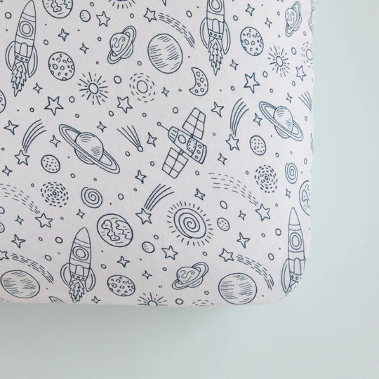 All 4 Ella Organic Fitted Jersey Cot Sheet - Outer Space