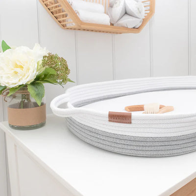 Living Textiles 100% Cotton Rope Change Basket - White/Grey