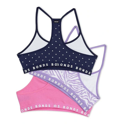 Bonds Girls Hipster Racer Crop 3 Pack - Pink/Purple/Navy