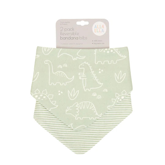 All 4 Ella Bandana Bibs 2 Pack - Sage Dino