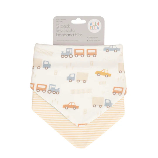 All 4 Ella Bandana Bibs 2 Pack - Trucks