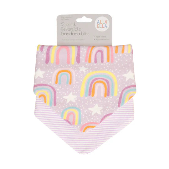 All 4 Ella Bandana Bibs 2 Pack - Lilac Rainbows