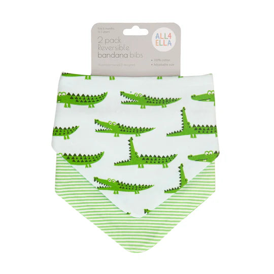 All 4 Ella Bandana Bibs 2 Pack - Crocodile