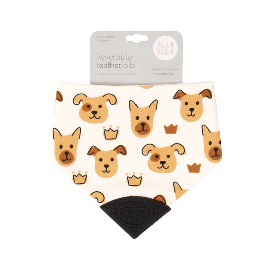 All 4 Ella Bandana Bib With Silicone Teether - Puppies