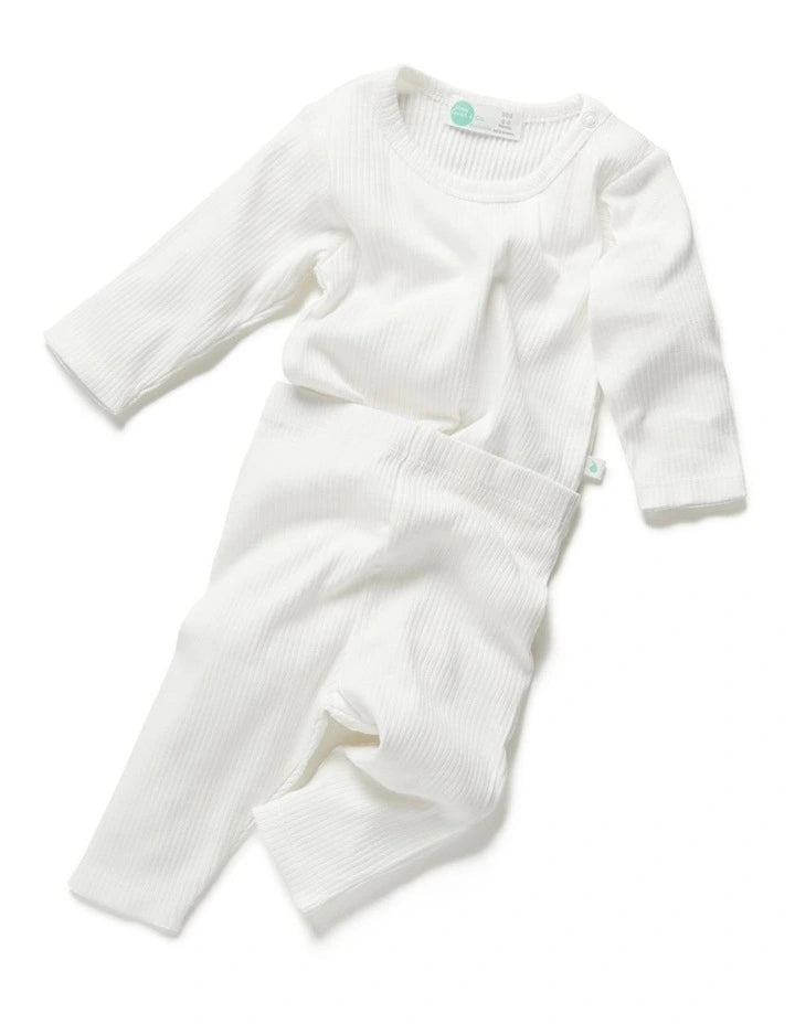 Little Green & Co Core Rib Long Sleeve Bodysuit & Legging - Milk