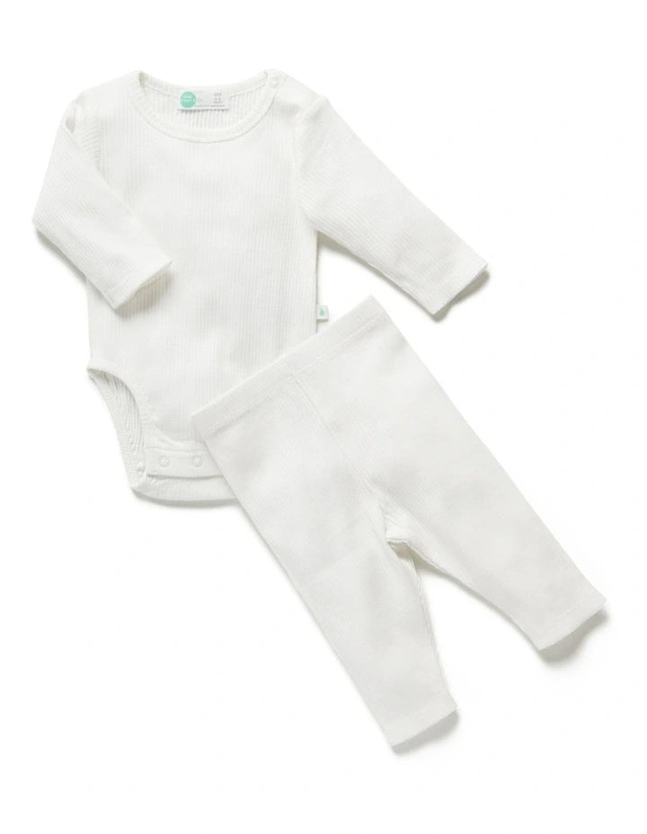 Little Green & Co Core Rib Long Sleeve Bodysuit & Legging - Milk