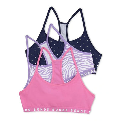 Bonds Girls Hipster Racer Crop 3 Pack - Pink/Purple/Navy