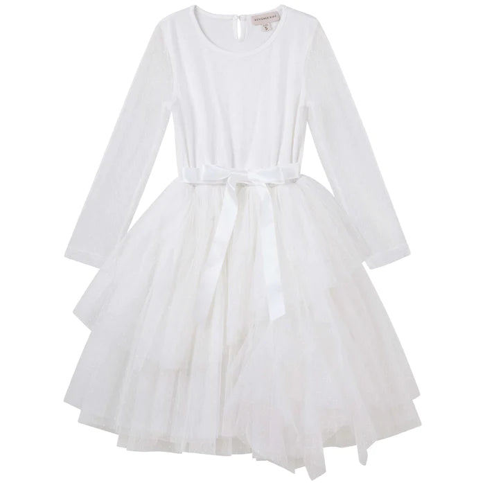 Designer Kidz Sally Long Sleeve Spot Tutu Dress - Ivory