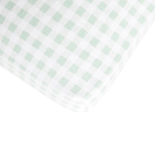 All 4 Ella Organic Jersey Cot Sheets - Gingham Sage