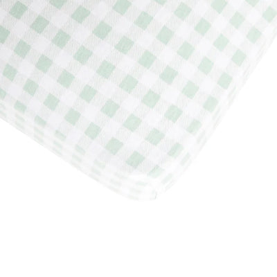 All 4 Ella Organic Jersey Cot Sheets - Gingham Sage