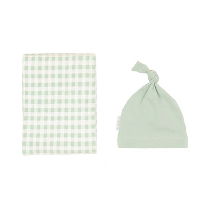 All 4 Ella Jersey Swaddle & Beanie Set - Gingham Sage