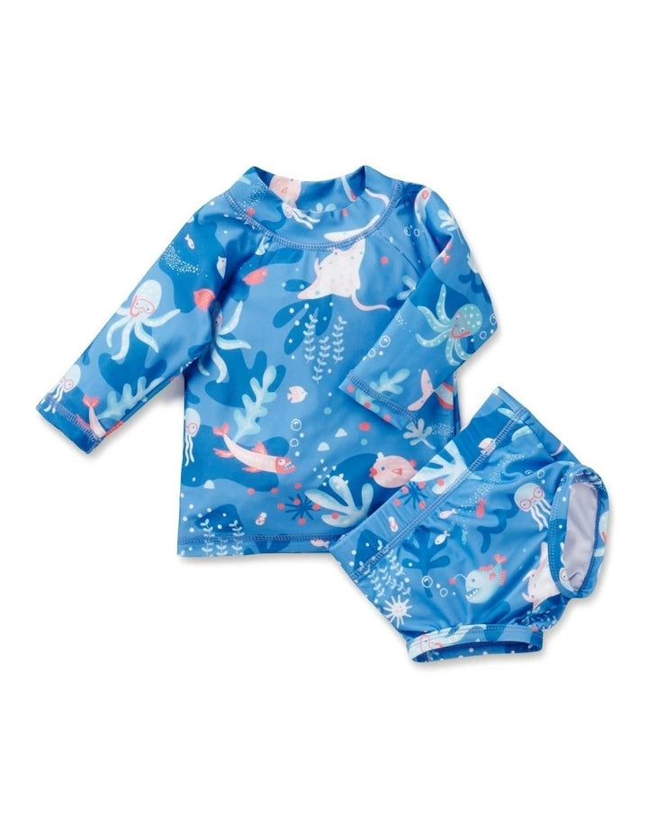 Little Green & Co Long Sleeve Rash Vest & Nappy Cover Set - Marine Crew