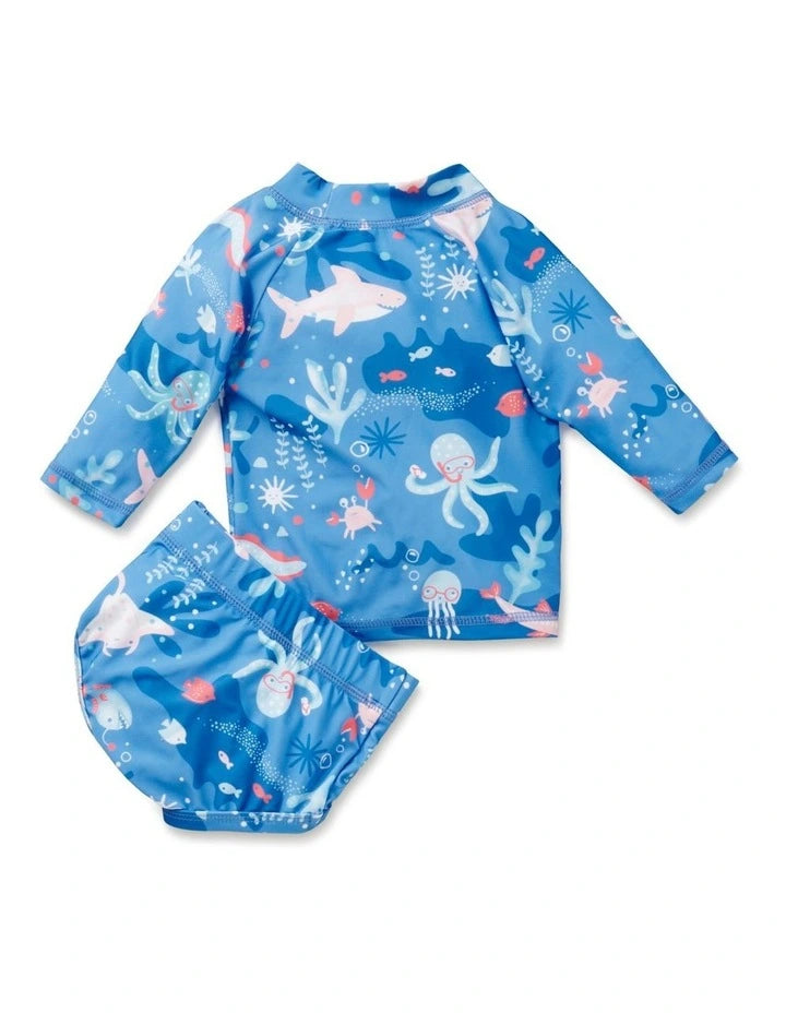 Little Green & Co Long Sleeve Rash Vest & Nappy Cover Set - Marine Crew