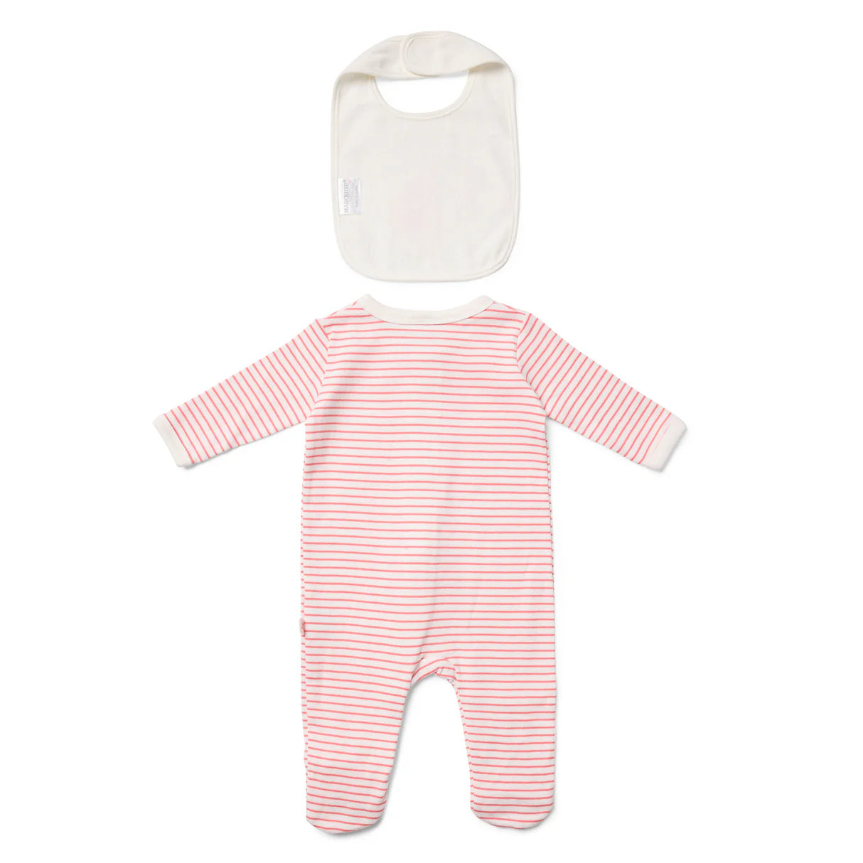 Marquise Bunny Striped Zip Growsuit and Bib 2 Piece Set - Raspberry Stripe