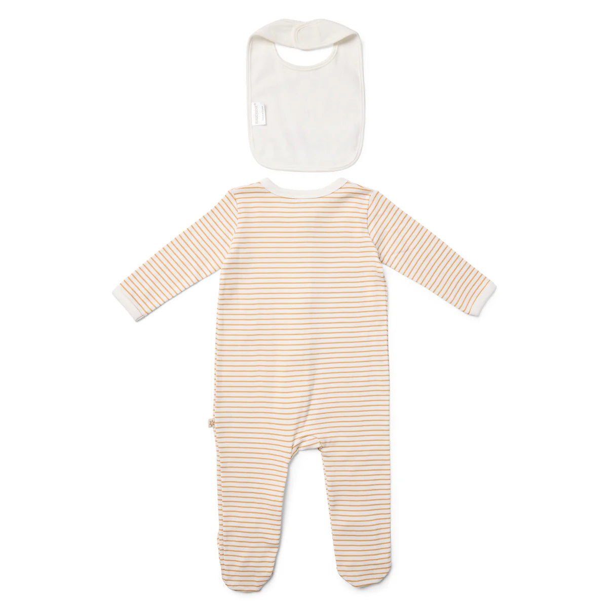 Marquise Farmhouse Striped Zipsuit and Bib 2 Piece Set - Mustard Stripe