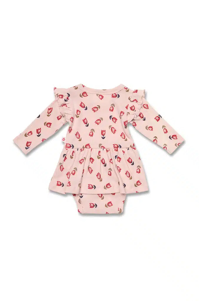 Marquise Girls Pink Tulip Bodysuit Dress - Tulip Print