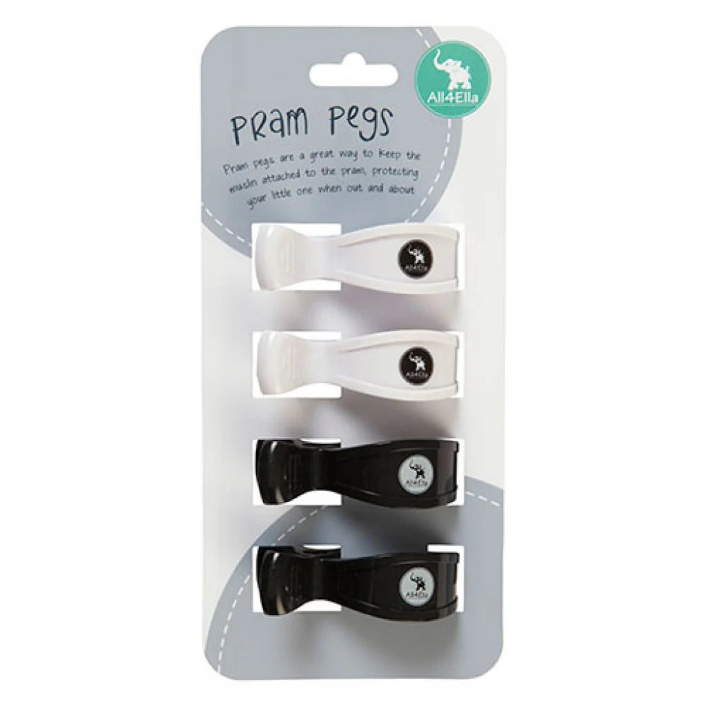 All 4 Ella Pram Pegs 2 Pack - White/Black