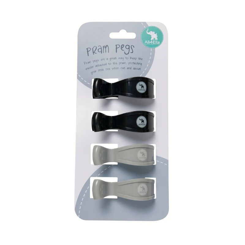 All 4 Ella Pram Pegs 2 Pack - Black/Grey