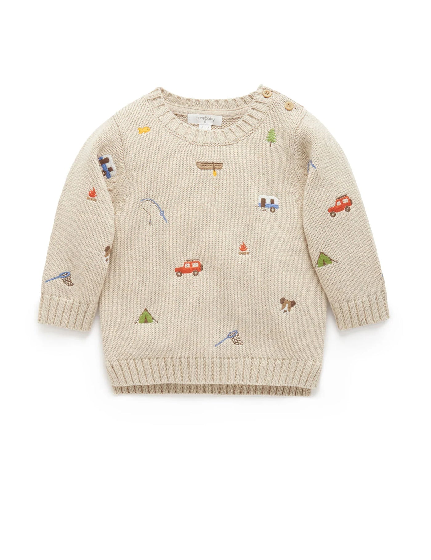 Purebaby Forest Embroidered Jumper - Biscuit Melange