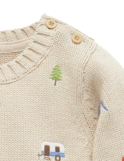 Purebaby Forest Embroidered Jumper - Biscuit Melange