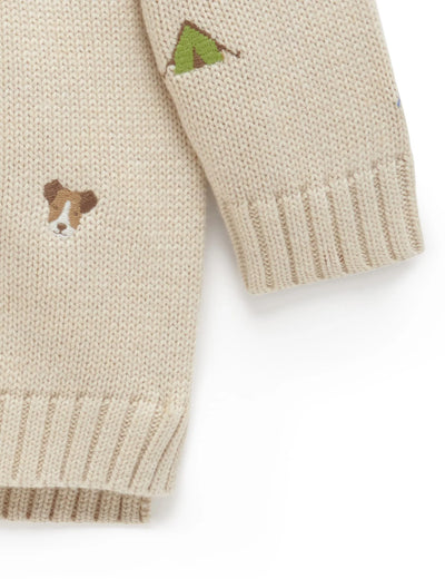 Purebaby Forest Embroidered Jumper - Biscuit Melange