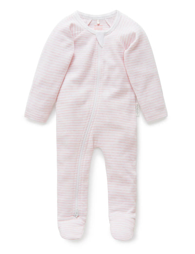 Purebaby Organic Zip Growsuit - Pale Pink Melange Stripe