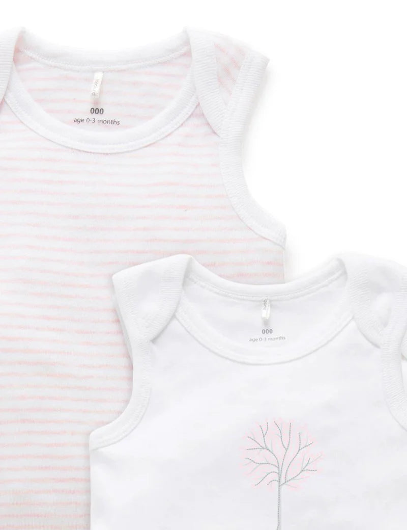 Purebaby Organic 2 Pack Singlet Bodysuit - White/Pale Pink Melange Stripe