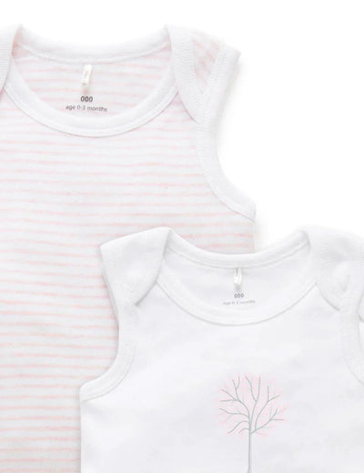 Purebaby Organic 2 Pack Singlet Bodysuit - White/Pale Pink Melange Stripe