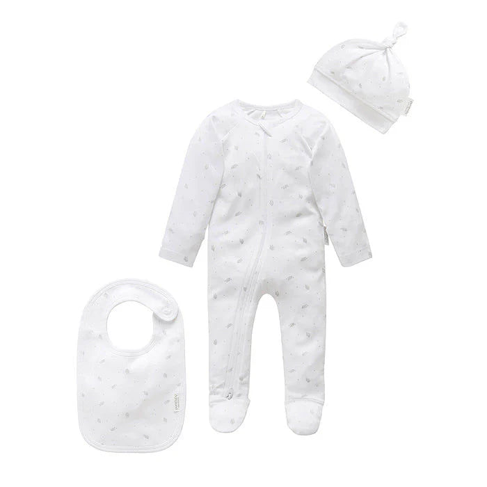 Purebaby Organic 3 Piece Set - Pale Grey Leaf With Spot