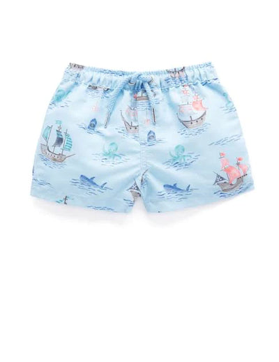 Purebaby Printed Board Shorts - Pirate Ship Print