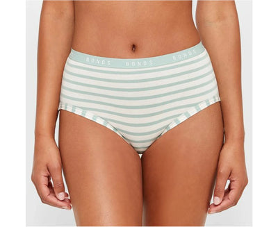 Bonds Womens Cottontails Full Brief 3 Pack - Green/Dark Green/Stripe