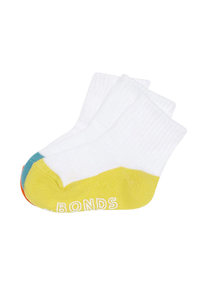 Bonds Baby Lightweight Quarter Crew 3 Pack - Orange/Teal/Yellow