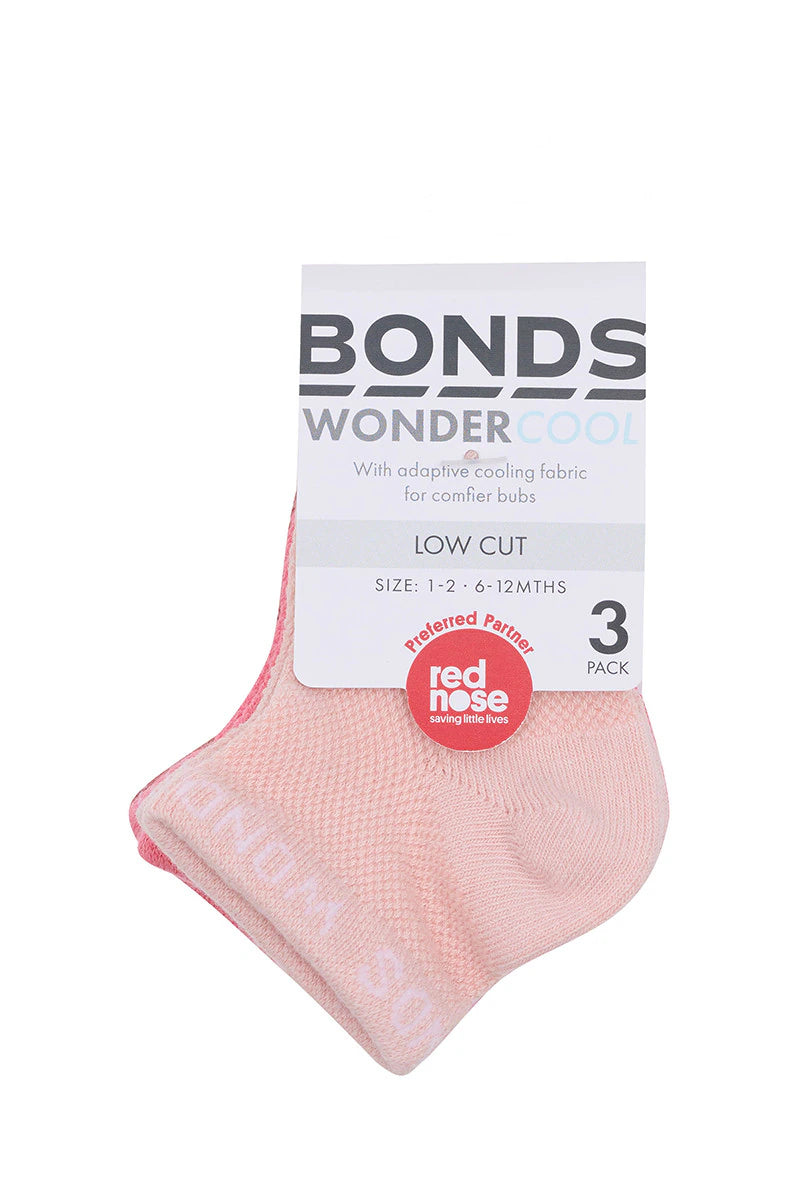 Bonds Baby Wondercool Socks 3 Pack - Marcona/Punch Brick Dust Girl