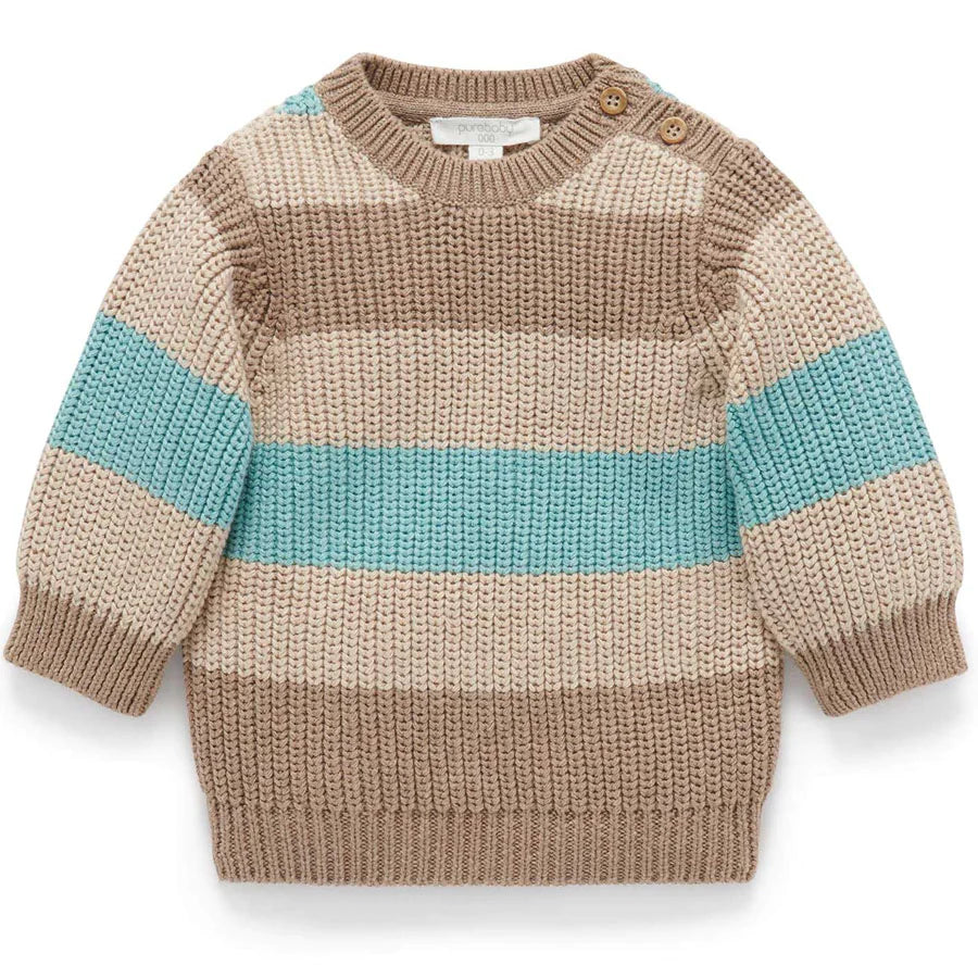 Purebaby Cosy Jumper - Dusty Blue Stripe