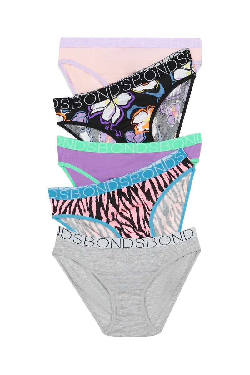 Bonds Girls Bikini 5 Pack - Black Floral