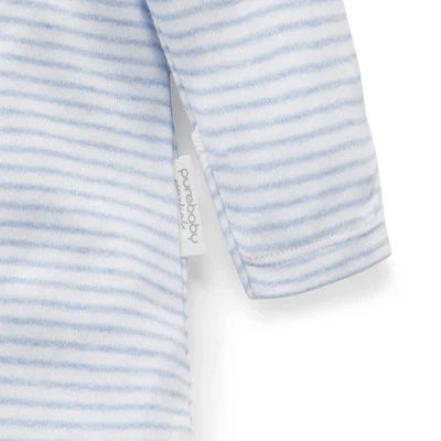 Purebaby Organic Zip Growsuit - Pale Blue Melange Stripe