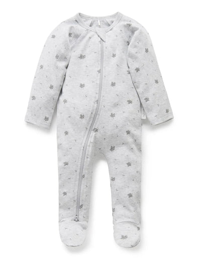 Purebaby Organic Zip Growsuit - Pale Grey Leaf