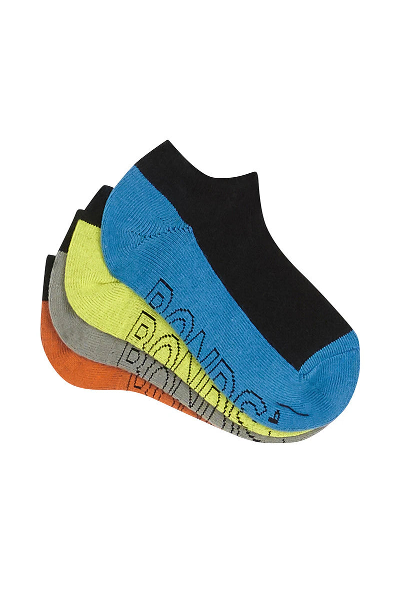 Bonds Kids Logo Light Low Cut Socks 4 Pack - Black/Orange/Grey/Yellow/Blue