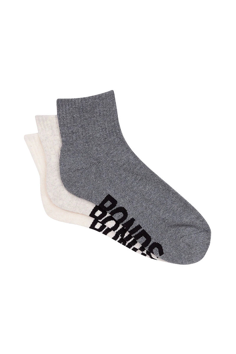 Bonds Mens Logo Quarter Crew 3 Pack - Charcoal/Oatmeal/Natural